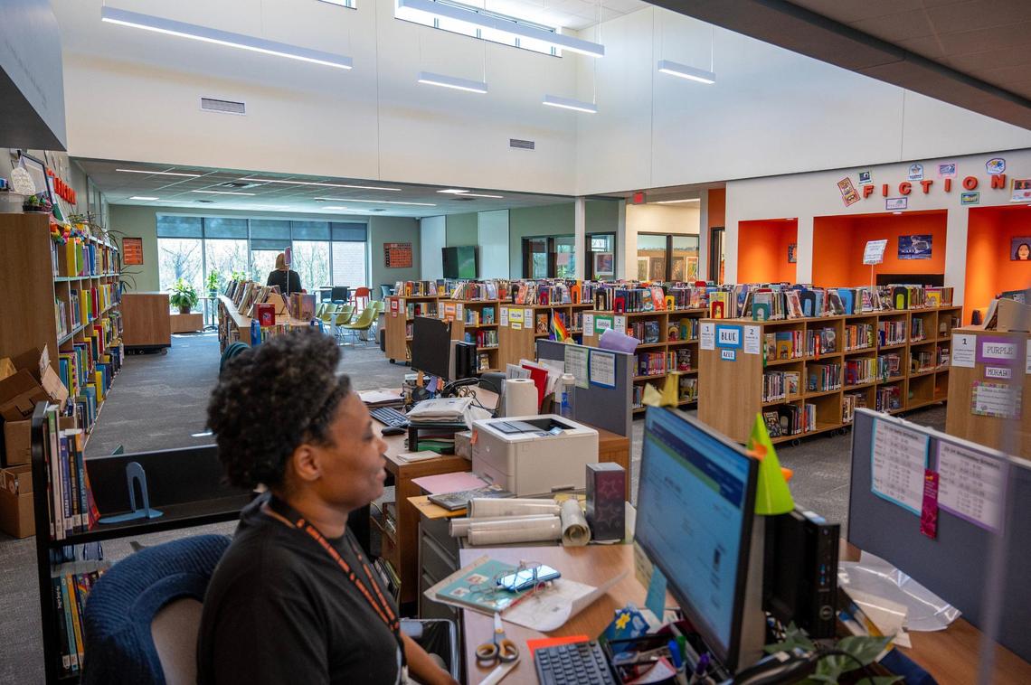 Natural lighting illuminates the library at Gloria Willis Middle School on Tuesday, April 16, 2024, in Kansas City, Kansas.