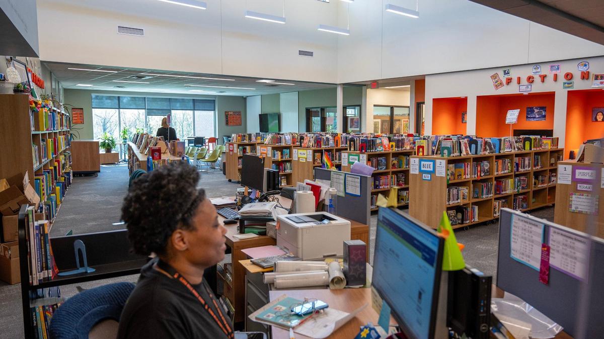 Natural lighting illuminates the library at Gloria Willis Middle School on Tuesday, April 16, 2024, in Kansas City, Kansas.