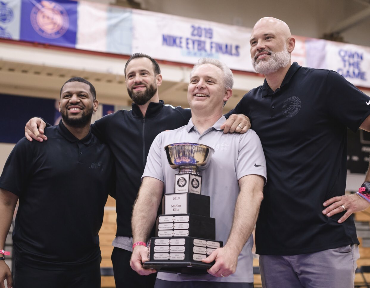 From left, Mokan Basketball’s Rod Clark, Matt Suther, Chris Neff and Dave Milliren