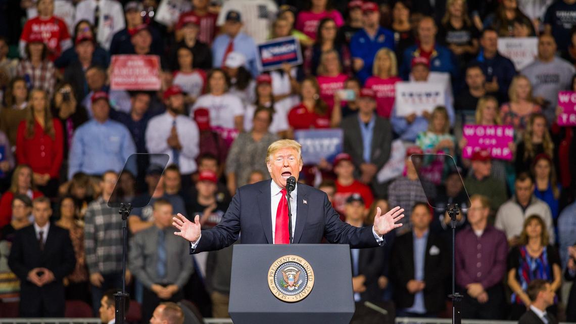 President Donald Trump spoke to supporters in October 2018 at a campaign rally at the Kansas Expocentre in Topeka.