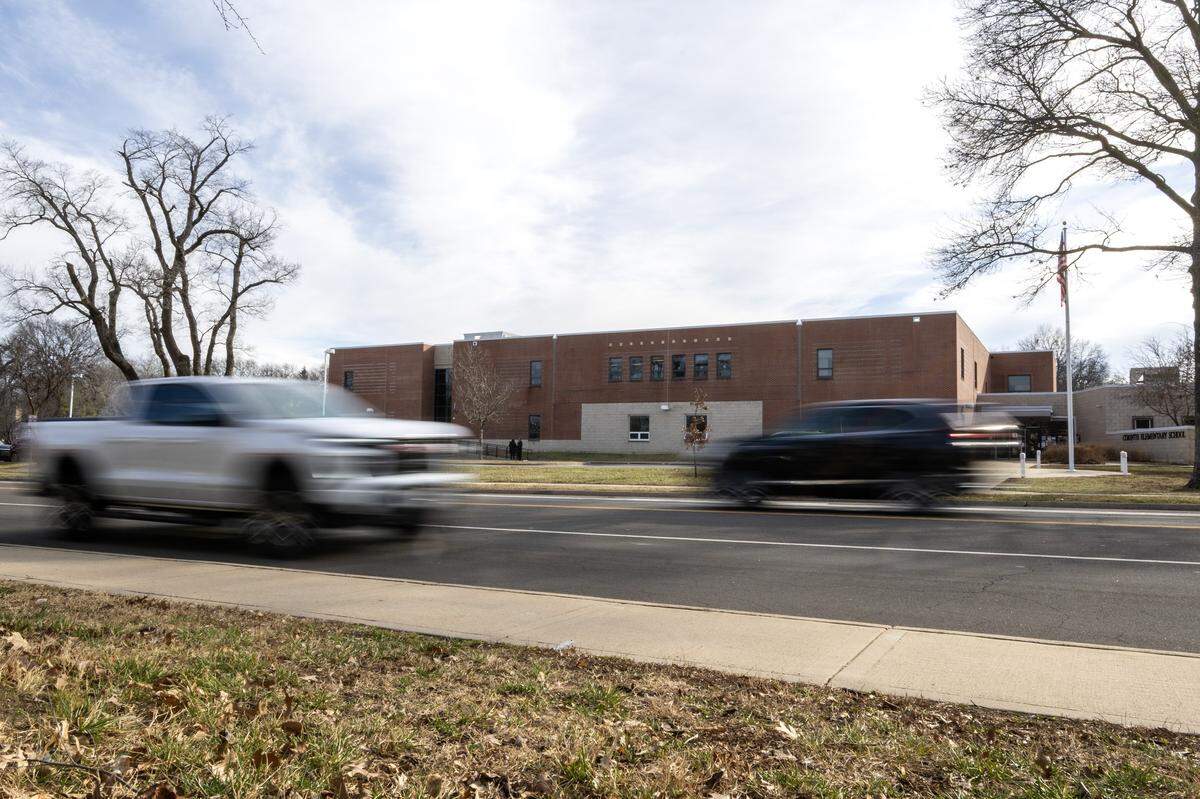 Vehicles drive along Mission Road near Corinth Elementary School on Thursday Jan. 15, 2026, in Leawood.
