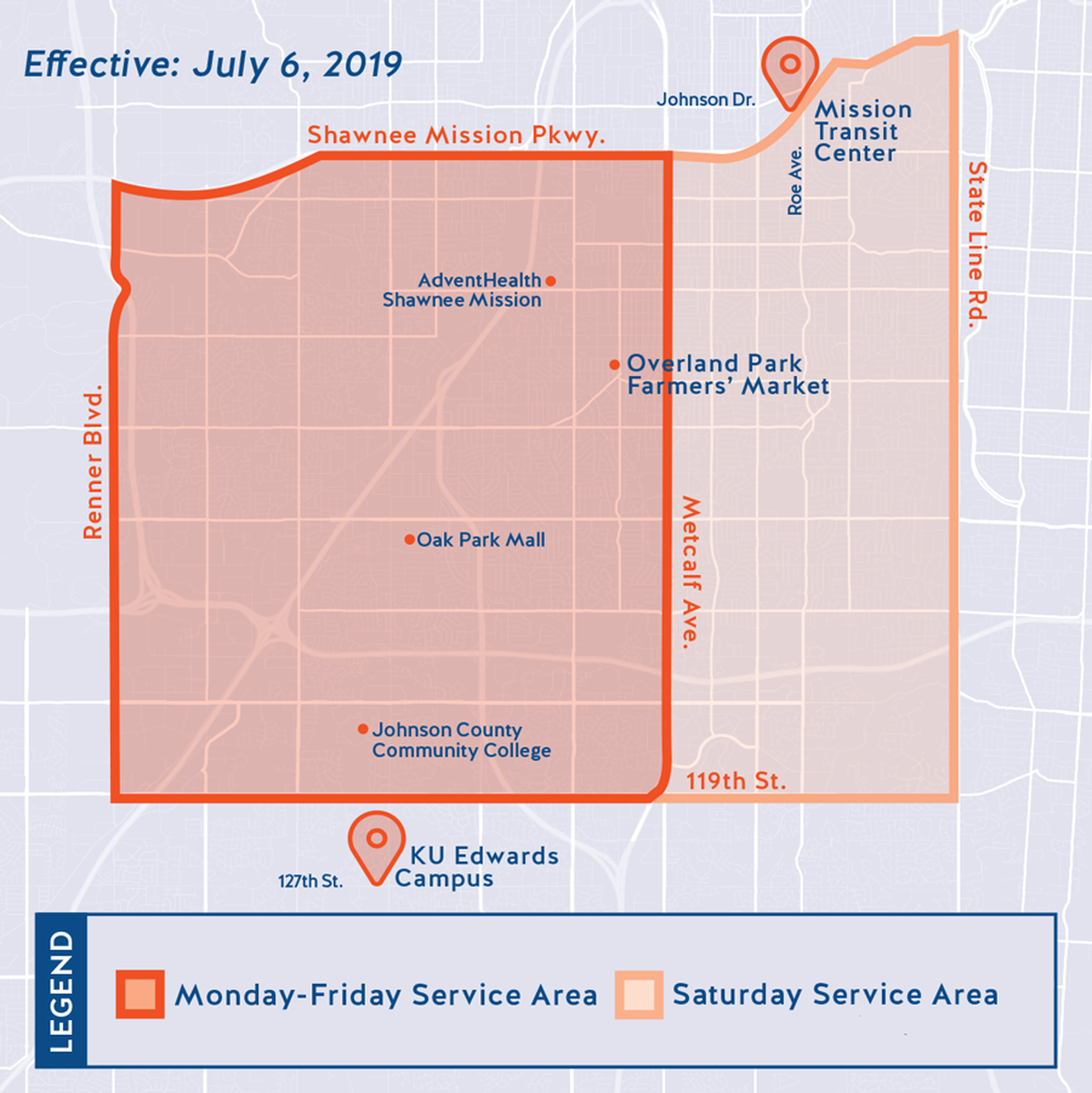 The service area for Johnson County’s microtransit system.