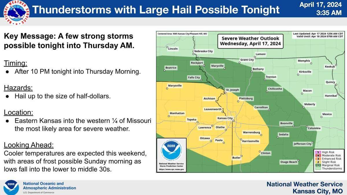 Powerful storms are expected to return Wednesday night and continue into Thursday morning, according to the National Weather Service. Strong to severe thunderstorms could produce large hail and damaging winds.