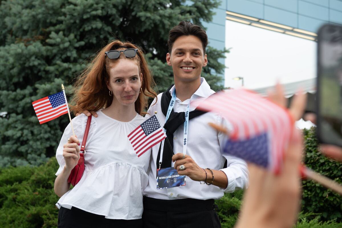 Sporting KC forward Daniel Salloi takes photos with his sister Anna after his U.S. citizenship naturalization ceremony on Saturday, June 29, 2024, at Children’s Mercy Park in Kansas City, Kansas.