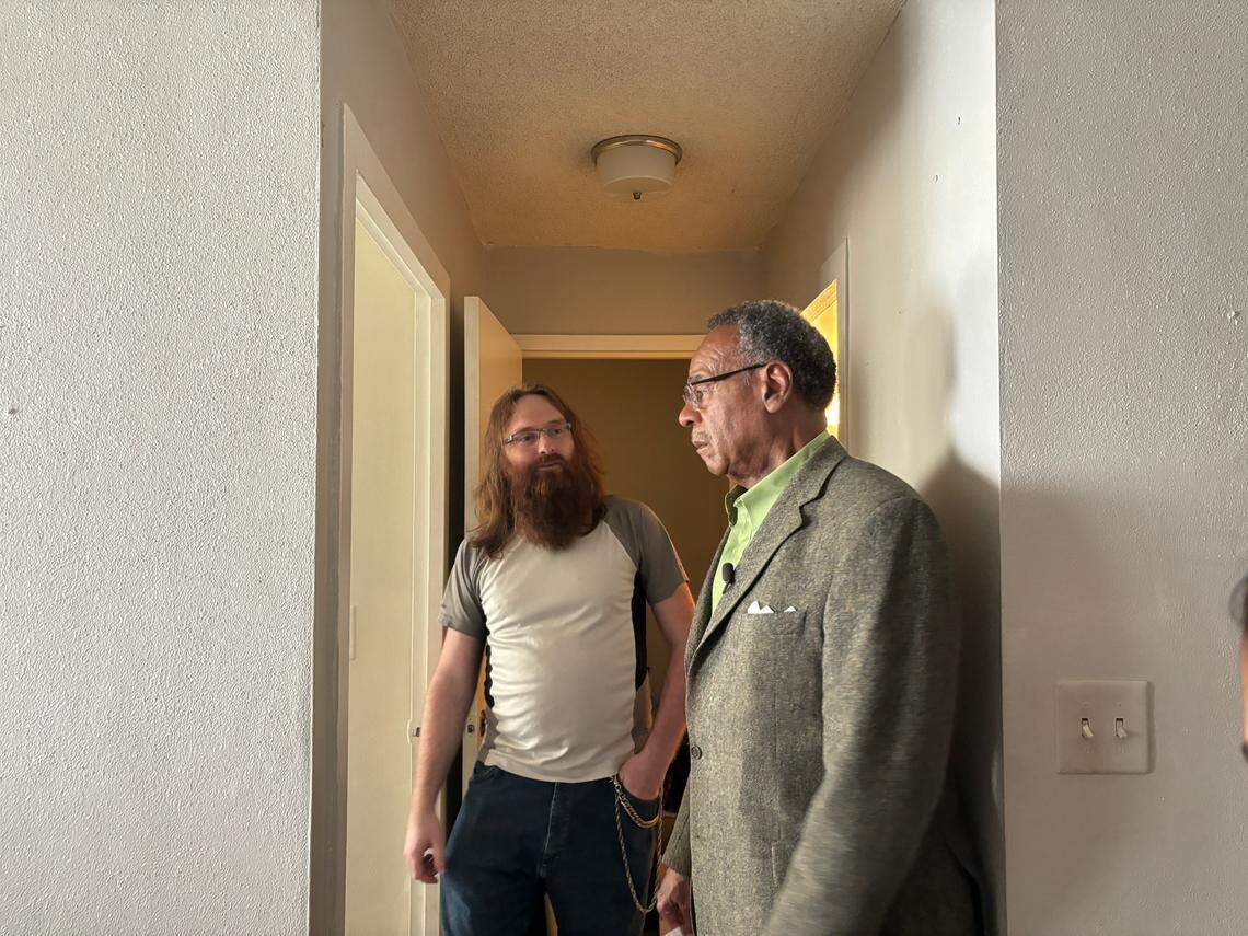 U.S. Rep. Emanuel Cleaver II tours tenant Matt Fullerton’s apartment on the second floor of Independence Towers on Sept. 3, 2024.