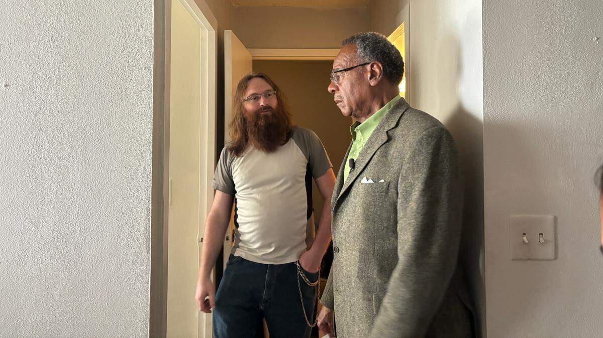 U.S Rep. Emanuel Cleaver II tours tenant Matt Fullerton’s apartment on the second floor of Independence Towers on Sept. 3, 2024.