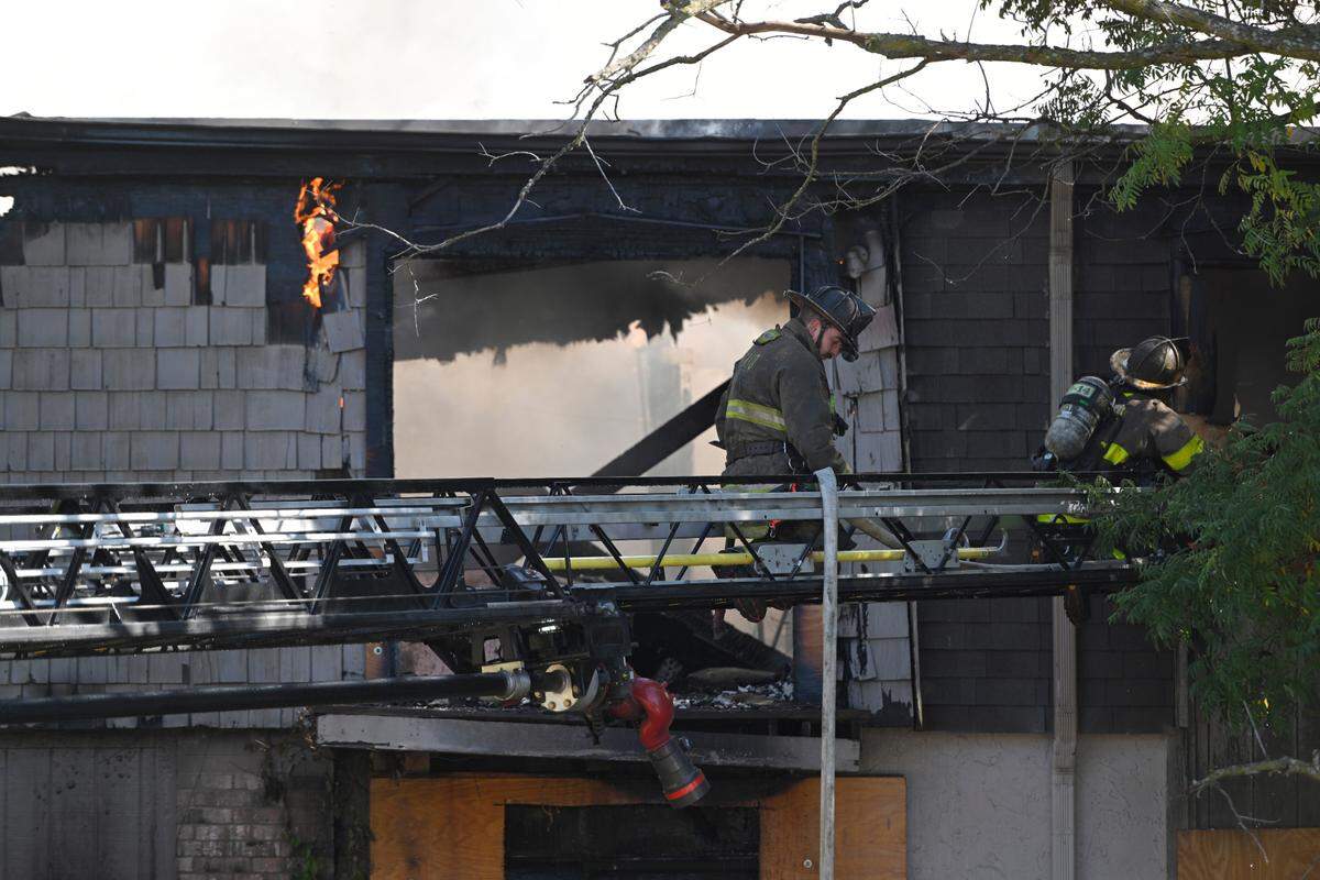 Kansas City, Kansas firefighters battled a two-alarm fire at a the vacant Mill Street apartment complex at 2409 S. Mill Street Wednesday, Oct. 12, 2022, in Kansas City, Kansas.