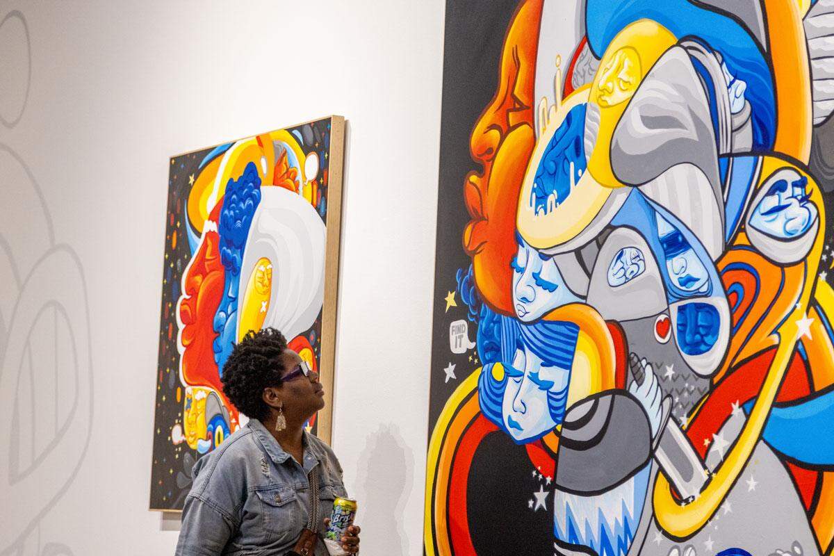 Art by J.T. Daniels presented an exhibition at Studios Inc Gallery, the result of a three-year artist residency. The exhibition, marketed as a solo show with a photography collaboration, brought together large-scale paintings, installations and a skateboarding component.