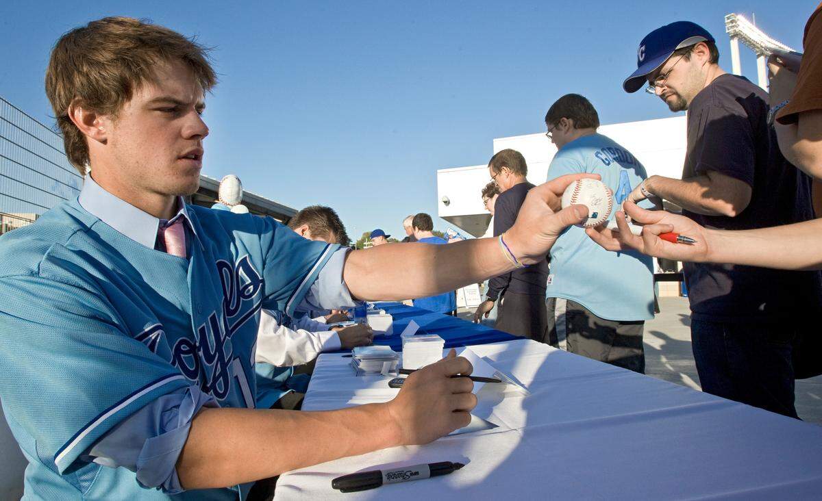 Kansas City Royals minor league catcher Wil Myers signs autographs during Futures Night before Friday’s baseball game between the Royals and Tampa Bay Rays at Kauffman Stadium on October 1, 2010 in Kansas City, MO. John Sleezer/The Kansas City Star