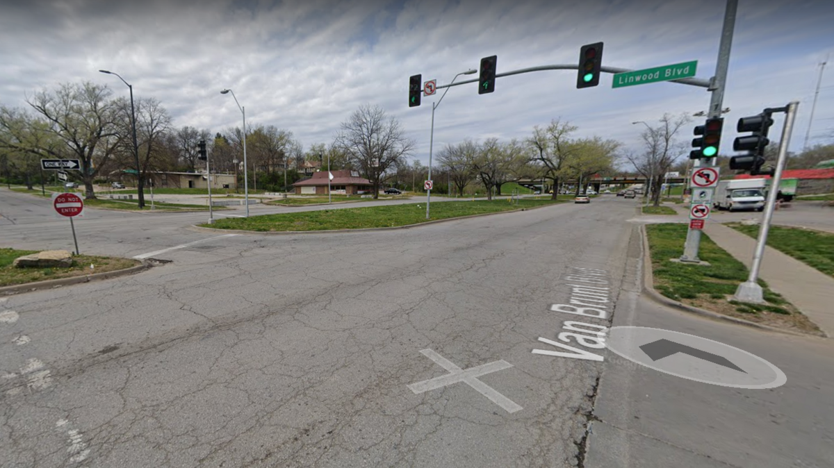 One person was killed in a crash Tuesday night at the intersection of Linwood and Van Brunt boulevards in Kansas City. This Google Maps street view image shows the area.