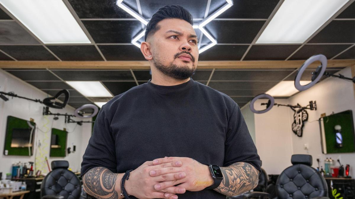 Josh Pacubas at his barber shop Dé Luxe Studios at 5817 Johnson Dr, Mission, Kansas.