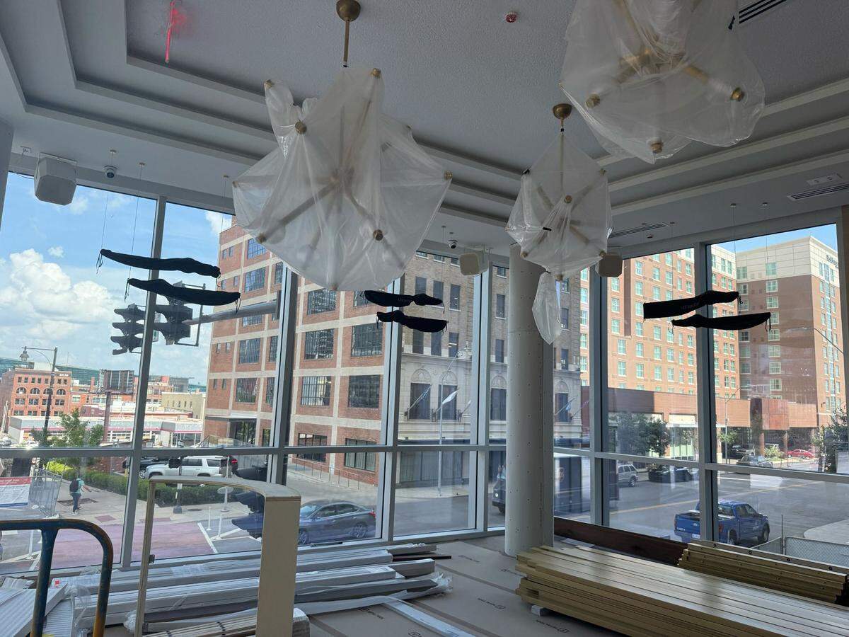 A dining room takes shape at the upper floor of 1587 Prime, the steakhouse by Patrick Mahomes and Travis Kelce in the Loews Hotel. Media got a tour of the partially built-out restaurant on Tuesday, June 24.