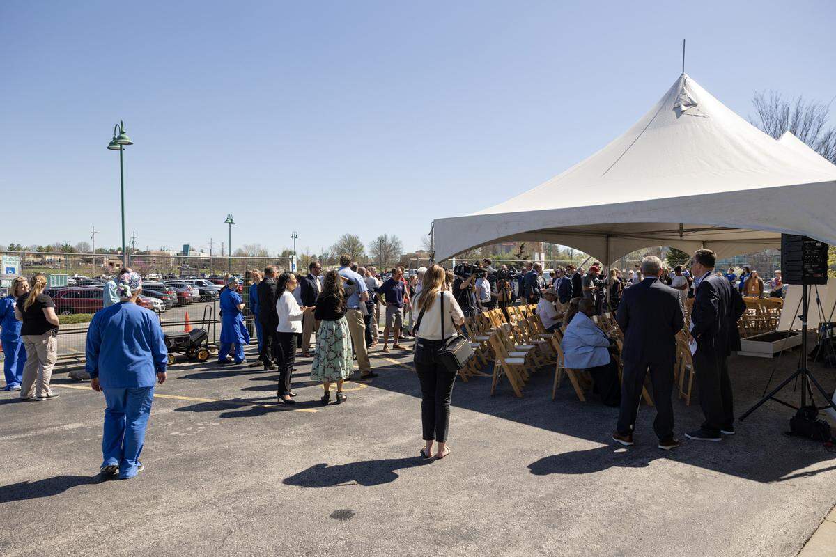 A groundbreaking for St. Luke’s East drew a crowd in April. Although the expansion and renovations are slated for completion next year, some areas will be finished by this fall and ready for patients.