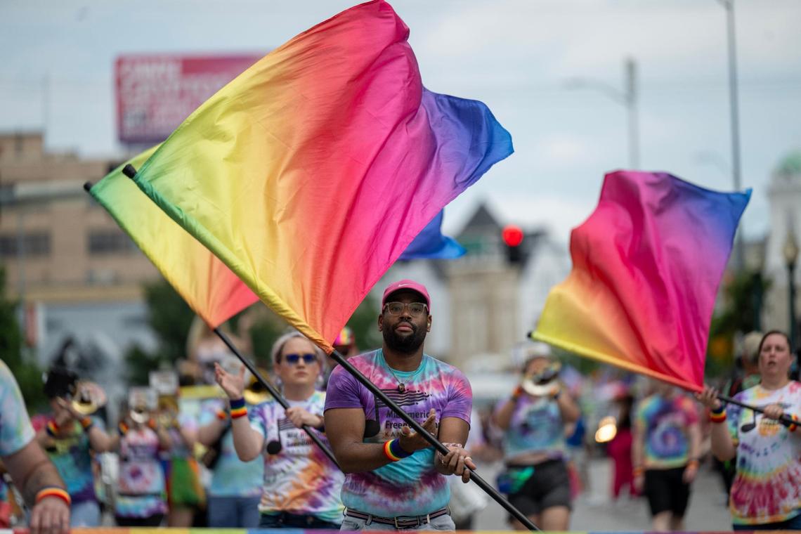 Members of the Mid America Freedom Band of Kansas City marched in the KC Pride Parade.