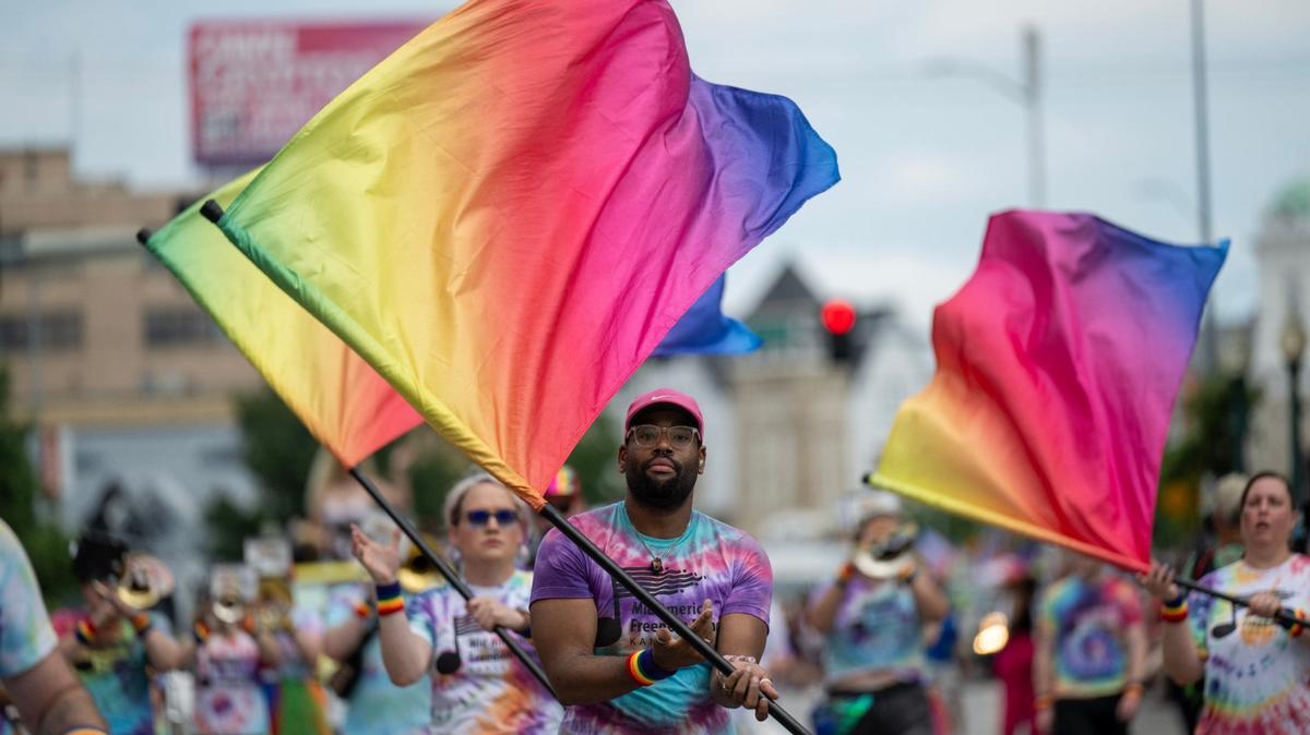 Members of the Mid America Freedom Band of Kansas City marched in the KC Pride Parade on Saturday, June 8, 2024, in Kansas City.