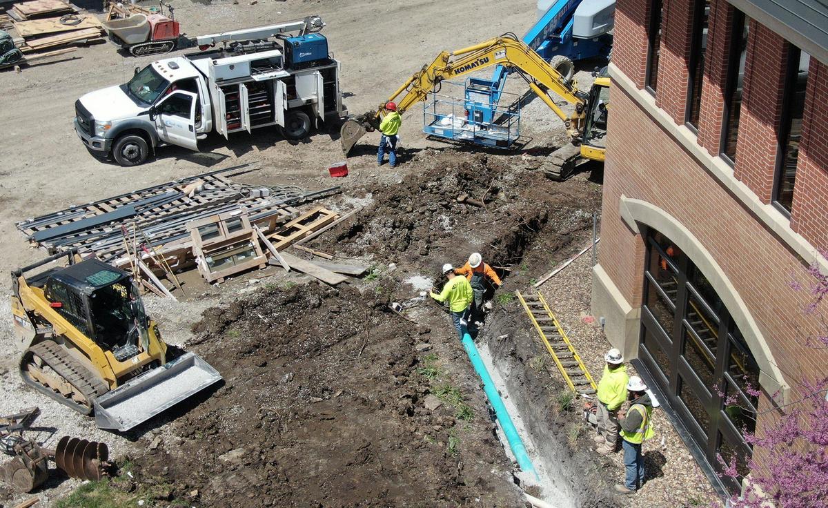 Crews are working away on the new Johnson County Courthouse at Kansas Avenue and Santa Fe Street in Olathe. The $193 million, seven-story facility is expected to open to the public in January 2021.