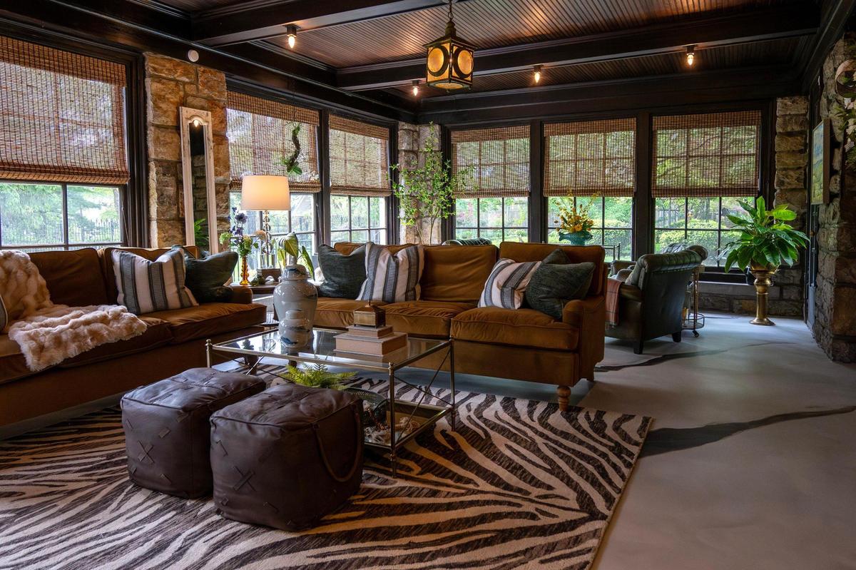 The seasonal porch is seen at the 55th Symphony Designers’ Showhouse in Kansas City. The space was designed by Blake Tuohy of 2E Designs.