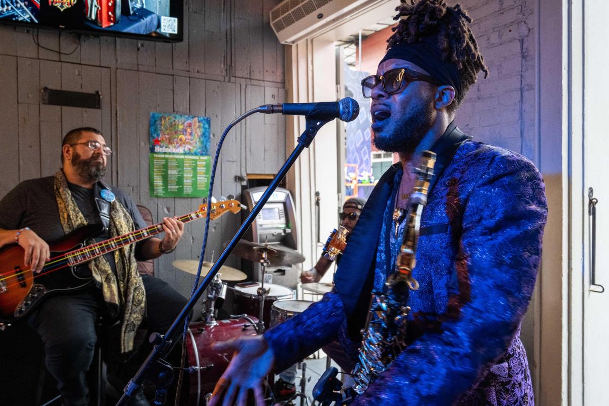 Big Mike and the Boys played some funky saxophone laced jazz at Bourbon Heat on Bourbon Street in New Orleans on Wednesday, Feb. 5, 2025. Music filled the streets as the city makes preparations for Super Bowl LIX on Sunday at the Caesars Superdome.
