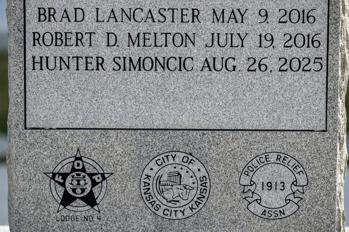 Kansas City, Kansas Police Officer Hunter Simoncic's name has been added to the police officer's memorial  in downtown Kansas City, Kansas, on Wednesday, Sept. 3, 2025.