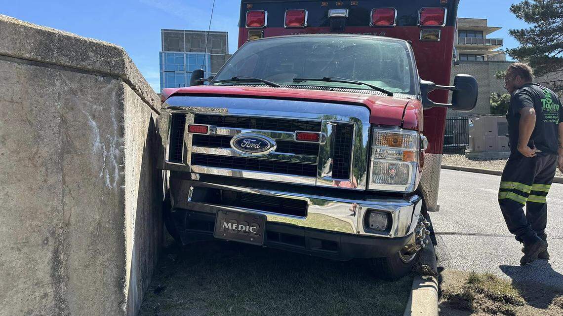 A paramedic jumped through an ambulance window to stop a man from stealing the public safety vehicle from a hospital, Ohio officials said.