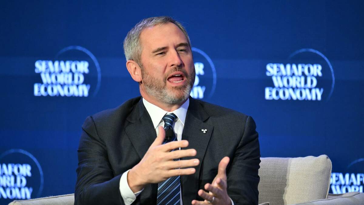 Brad Garlinghouse, CEO of Ripple, speaks during the Semafor World Economy 2026 conference in Washington, DC, on April 13, 2026.