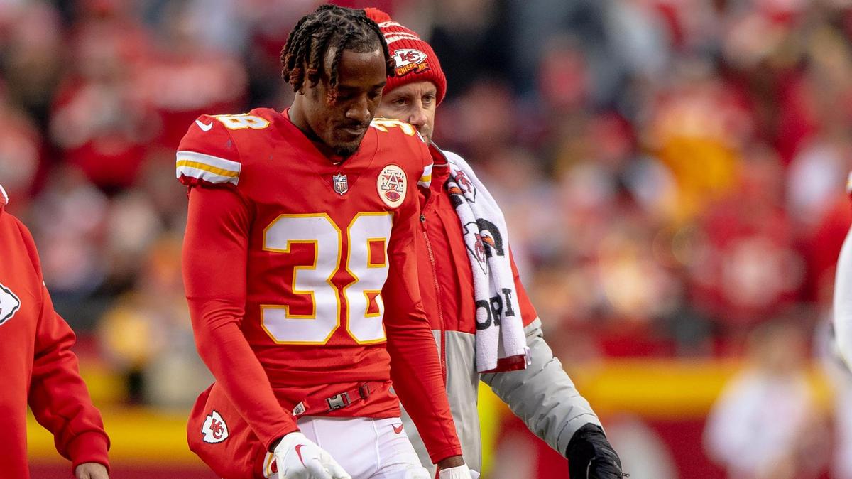 Kansas City Chiefs cornerback L’Jarius Sneed (38) leaves the field during an NFL football game against the Los Angeles Rams at Arrowhead Stadium on Sunday, Nov. 27, 2022 in Kansas City.