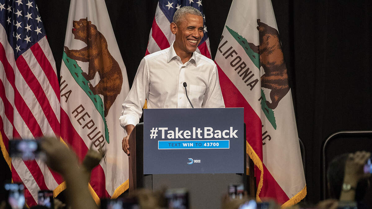 Former President Barack Obama attends a campaign event in Anaheim, Calif., on Sept. 8.
