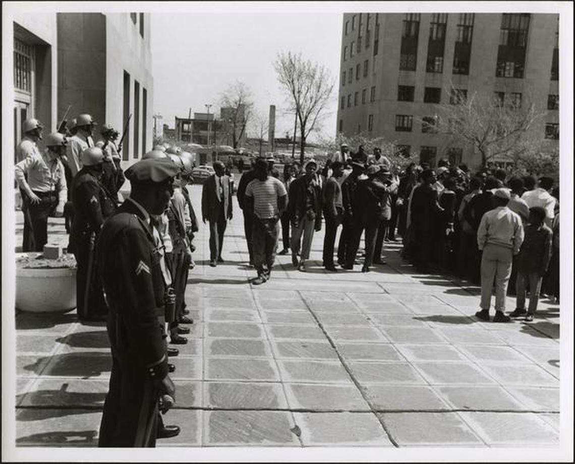 Students and community members gathered at City Hall with a heavy police presence.