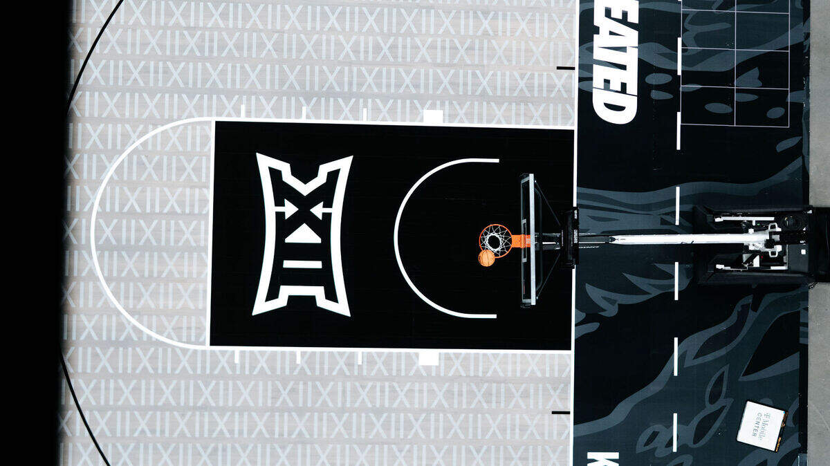 A closer look at the floor of the basketball courts for the 2025 Big 12 Tournament.
