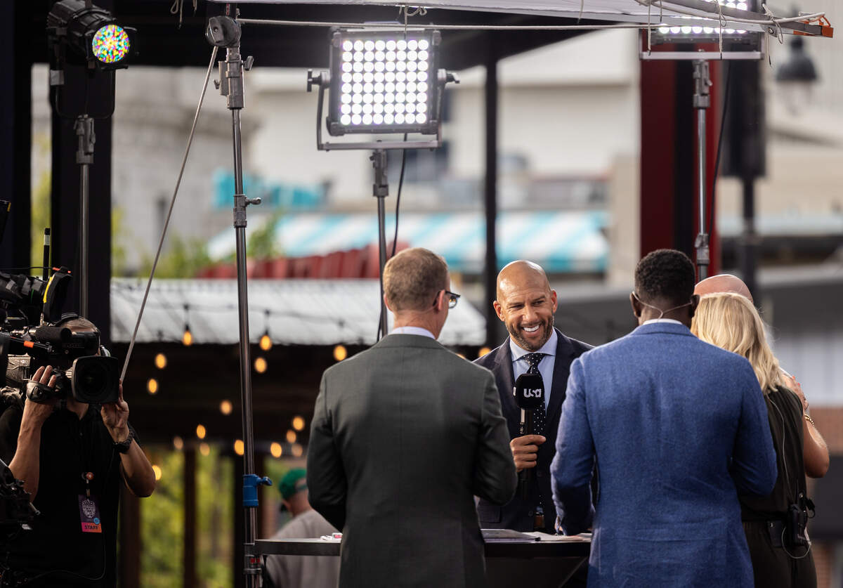 Former United States Men’s National Team goalkeeper and TV commentator Tim Howard smiles during a TV hit on Premier League Mornings Live at Kansas City’s Power & Light District on Saturday, Sept. 20.