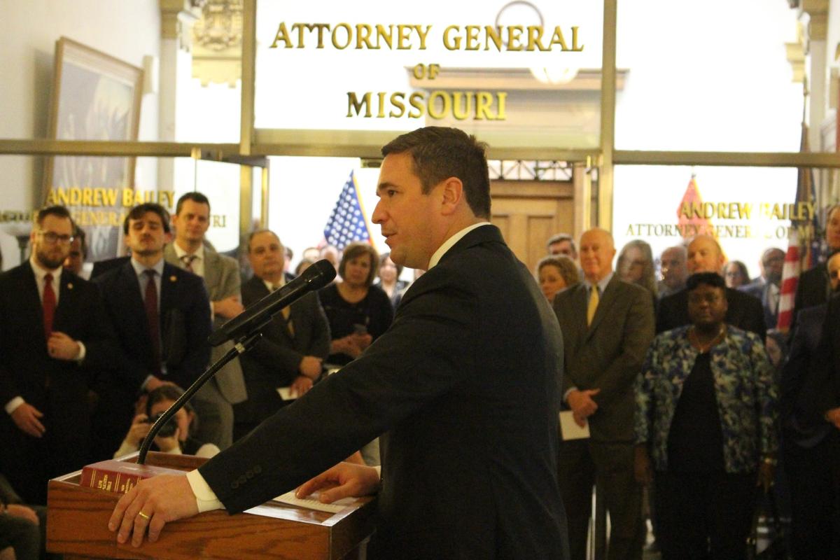 Missouri Attorney General Andrew Bailey gives his first remarks after being sworn into office on Jan. 3 at the Missouri Supreme Court in Jefferson City.
