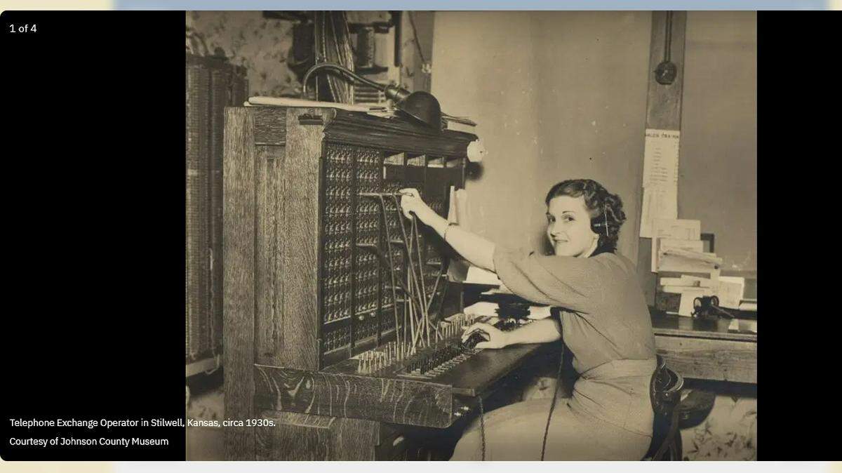 Shawnee Town’s new audio-visual tour has many photos, like this one of a Stilwell telephone operator, to enhance the experience of touring its grounds.