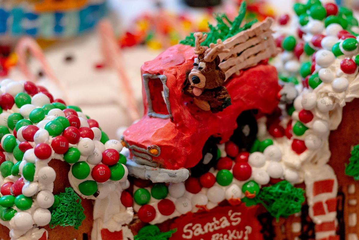 Artist, chef and Kansas City native Jon Lovitch used 180 pounds of gingerbread, 720 pounds of icing, 277 pounds of candy, 900 eggs, and 5 pounds of ginger, cinnamon, and nutmeg to construct the Gingerbread Lane display.