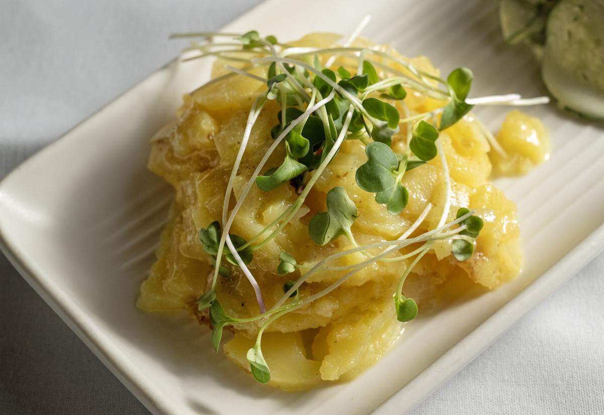 The potato salad at Grünauer, which serves authentic Austrian and Central European cuisine in Kansas City's Freight House District. 