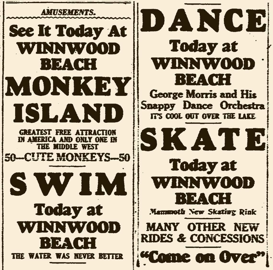 Winnwood Beach advertisement.​