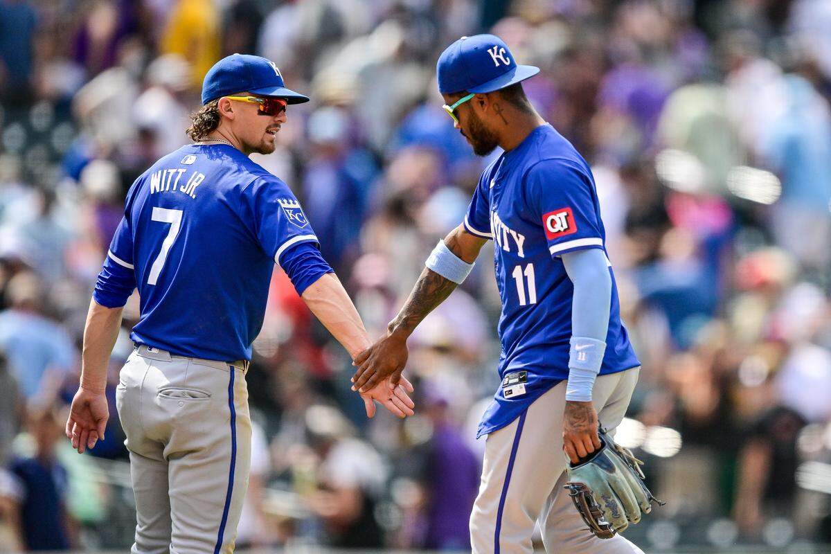 Royals teammates Bobby Witt Jr., left, and third baseman Maikel Garcia comprise one of the best defensive duos in baseball.