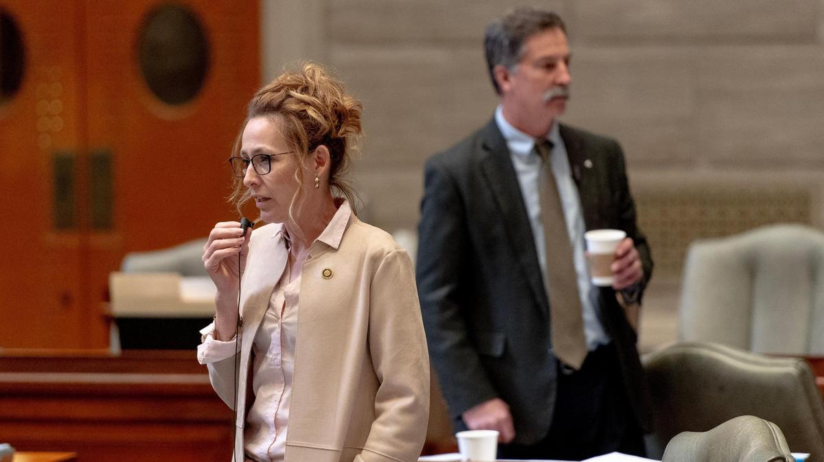Sen. Jill Carter, a Granby Republican, speaks on Tuesday, March 7, 2023, at the Missouri Capitol.