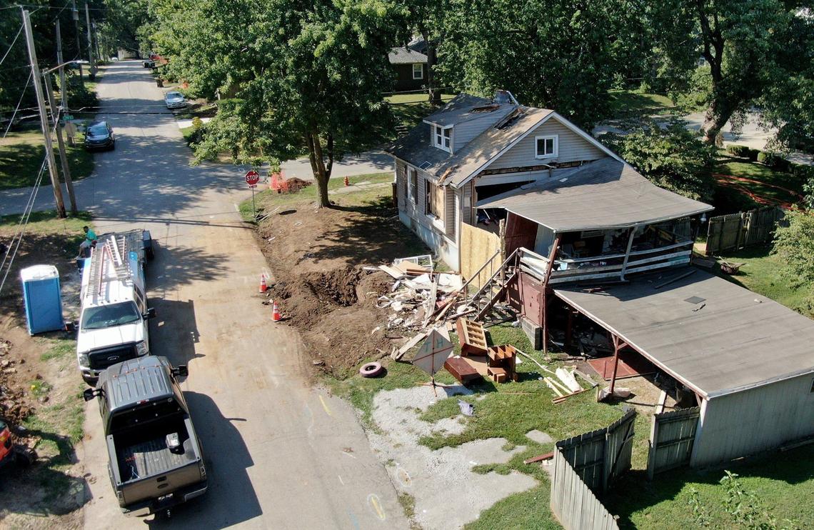 A house near Fair and Pearl Streets was partially collapsed after an explosion Monday evening in Independence. The Independence Fire Department is investigating the explosion. Damage to the home was seen on Tuesday, Aug. 27, 2024. Investigators determined the home was wrecked when a gas line was struck and gas became ignited within the home, according to IFD.