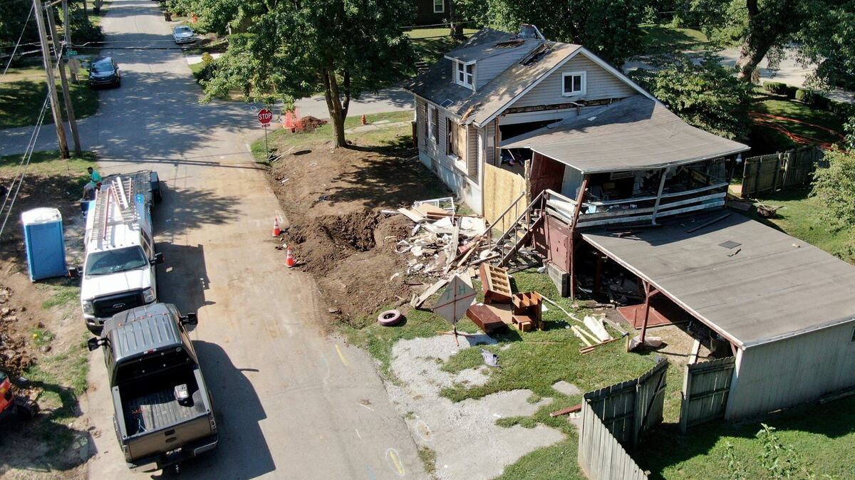 A house near Fair and Pearl Streets was partially collapsed after an explosion Monday evening in Independence. The Independence Fire Department is investigating the explosion. Damage to the home was seen on Tuesday, Aug. 27, 2024. Investigators determined the home was wrecked when a gas line was struck and gas became ignited within the home, according to IFD.