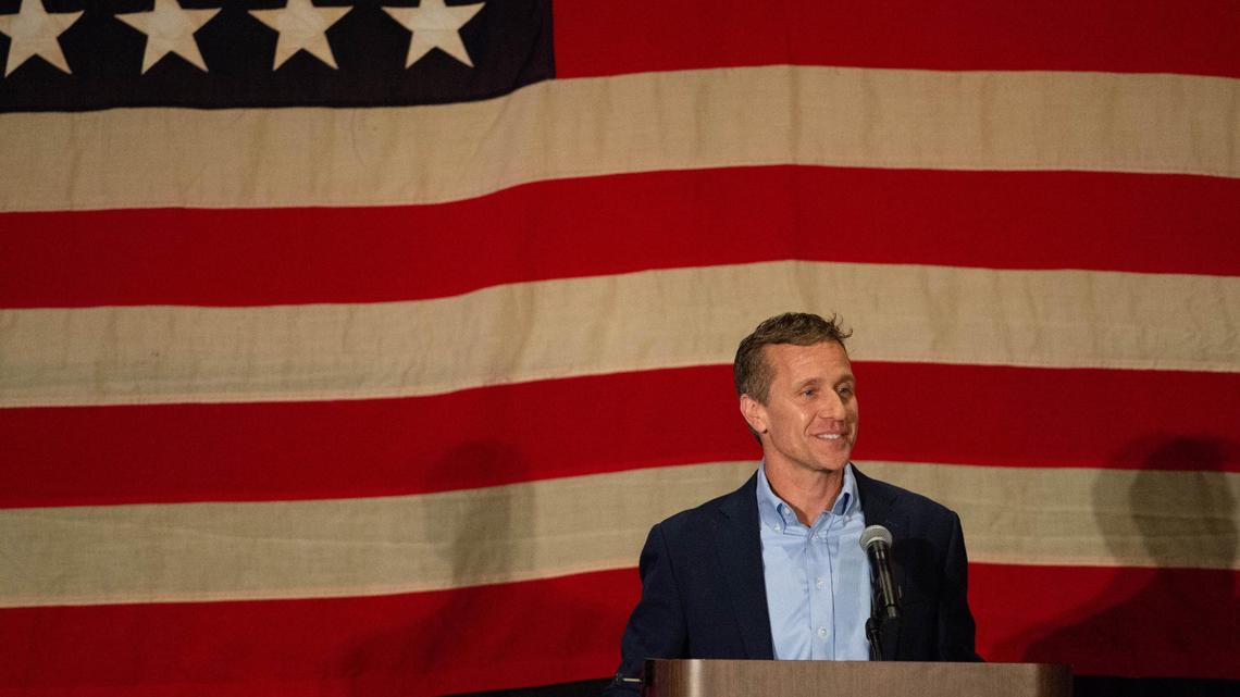 Former Missouri Governor Eric Greitens speaks at Jackson County Republican Party’s Reagan-Lincoln Day Dinnerin Blue Springs April 17. Greitens has joined the U.S. Senate race to replace Senator Roy Blunt.