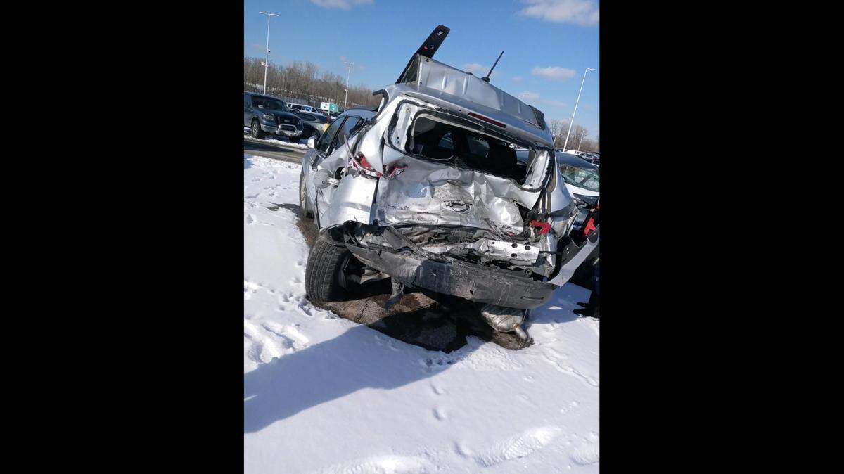 Photos show the vehicle 5-year-old Ariel Young was riding in that was damaged in a crash involving former Chiefs Coach Britt Reid.