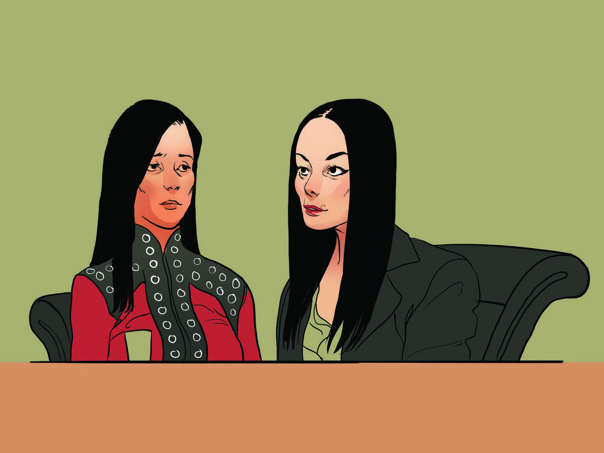 An artist’s rendering shows a witness, left, testifying at the trial of Robert J. Gross in the U.S. District Court in Kansas City. A translator is seated beside her. The Star generally does not name victims of sex crimes without their permission. Gross is charged with interstate stalking and firearms offenses.