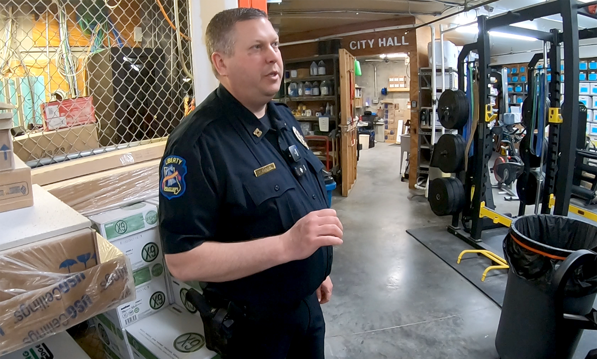 Captain Nathan Mulch of the Liberty Police Department leads a tour showing the crowded space in the department’s current space. On April 8, Liberty voters will decide on a one-cent sales tax increase to support first responders. If approved, the tax would generate $7.5 million for salaries, a police facility expansion, and future equipment purchases.