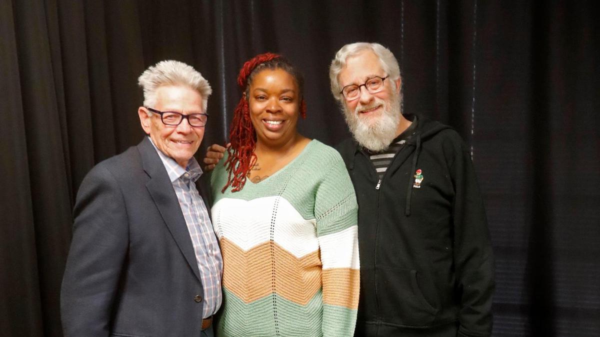 Bob Hopkins (left), Shawntel Anderson and Bob Whisnant reunited Saturday in Dallas. Hopkins and Whisnant found Anderson in 1982 when she was about eight months old and had been abandoned on a back porch after a snowstorm in Kansas City.