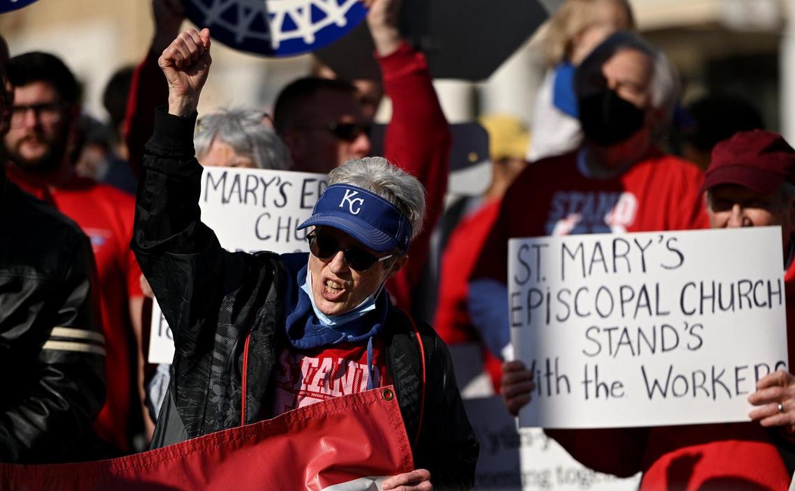Linda Singer of Kansas City came to protest because she said she believes strongly in supporting workers. Dozens of Starbucks employees and union supporters protested alleged anti-union tactics by the company at the Country Club Plaza Starbucks Thursday, March 3, 2022.