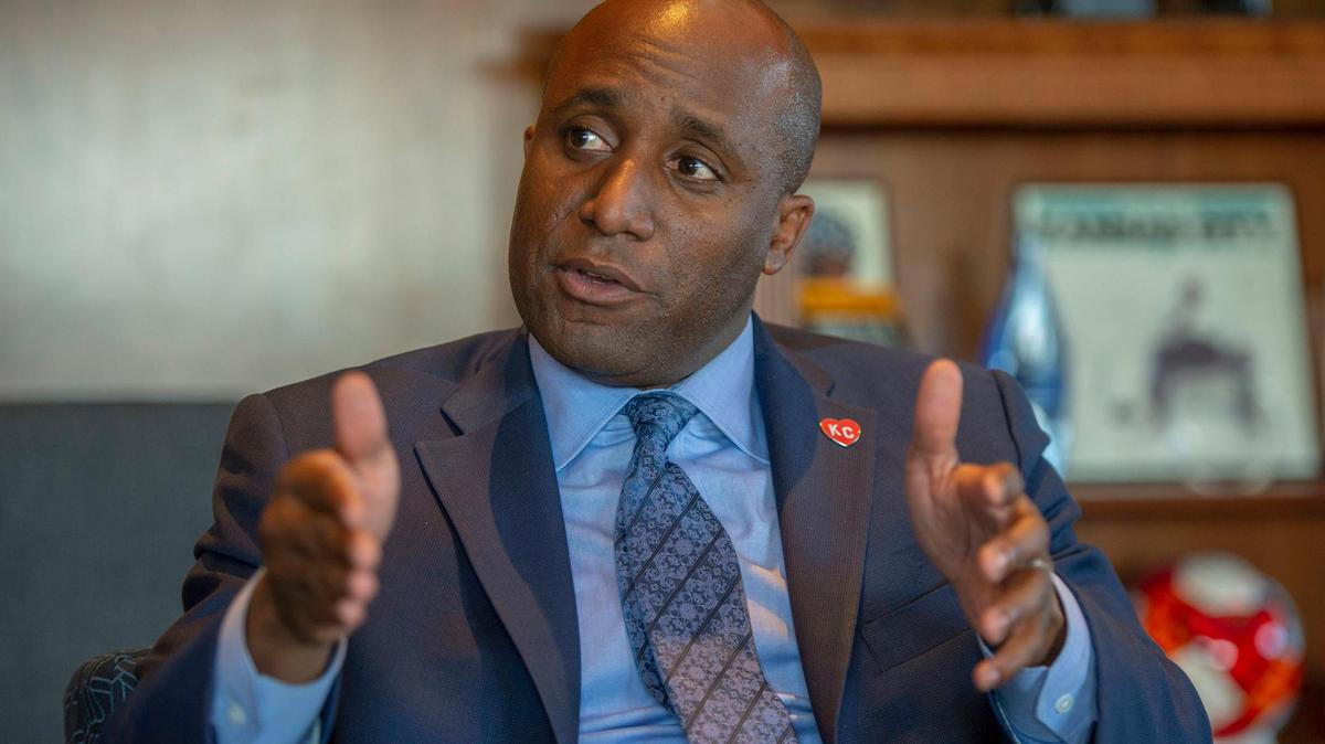 Kansas City Mayor Quinton Lucas talks about a ballot measure to determine funding of the Kansas City Police Department, Thursday, Oct. 20, 2022. in his office at City Hall.