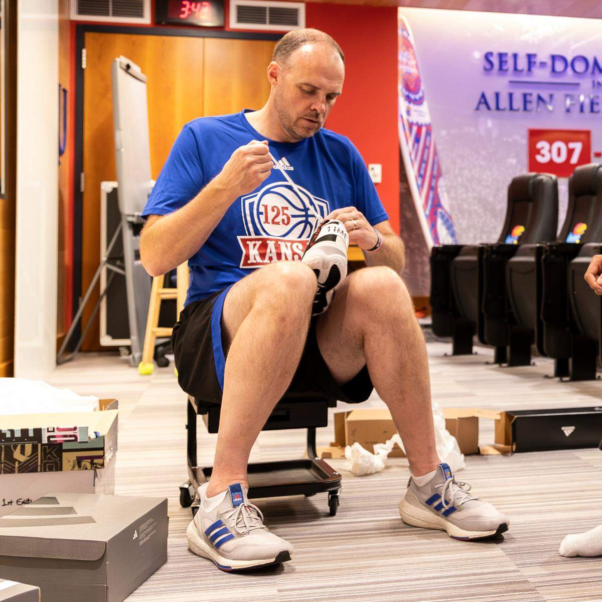 Jayhawks men’s basketball head equipment manager Larry Hare during move-in at McCarthy Hall June 11, 2023 in Lawrence, Kansas.