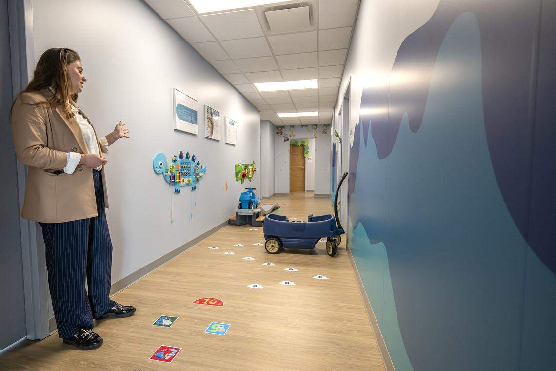 Sara Scheible, director of Caravel Autism Health, gives a tour of Caravel's new clinic on Wednesday, April 29, 2026, in Liberty.