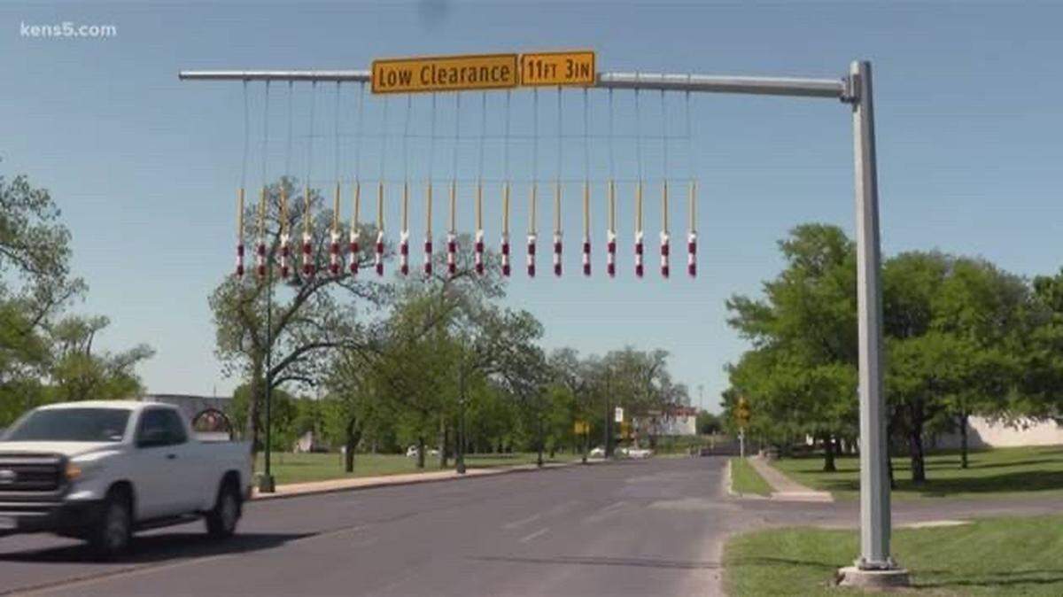 To stop future accidents under the Independence Avenue bridge, Kansas City is looking to install a warning curtain that would alert drivers of the low clearance. The city provided this photo as an example of what the new system could look like.