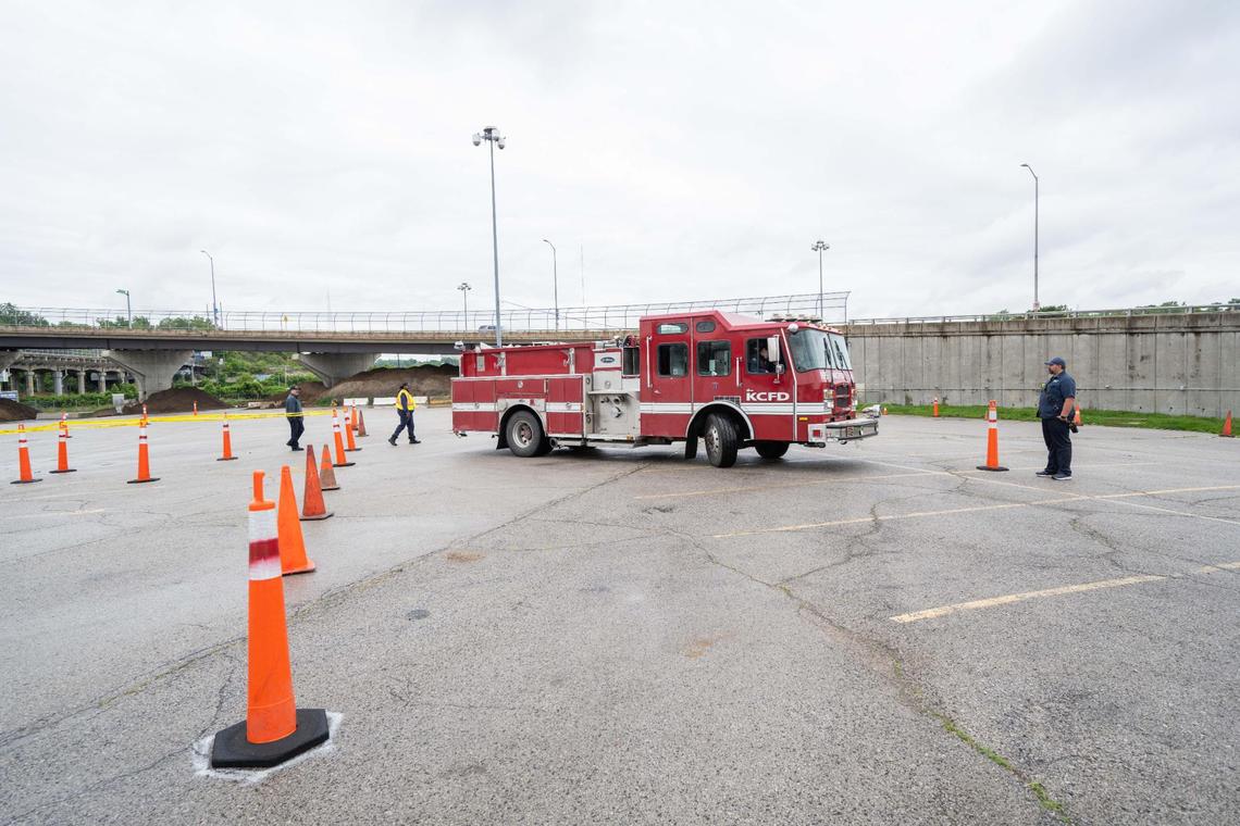 The Kansas City Fire Department held a public training event to showcase their new driver training program in Kansas City on Thursday, May 29, 2025. Drivers maneuvered through cones mimicking streets and cul-de-sacs.